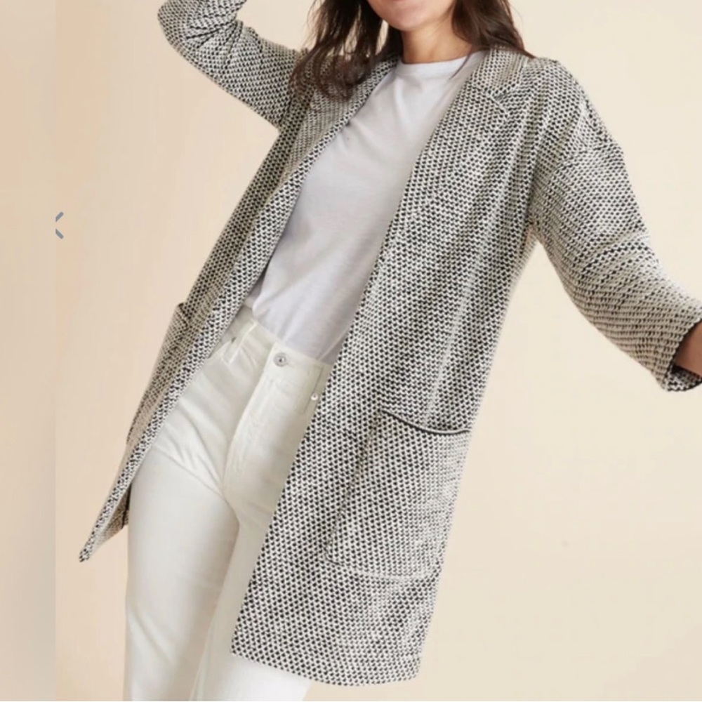 Marine Layer Birdseye Collared Cardigan Black/White Knit Contrast Sweater Small